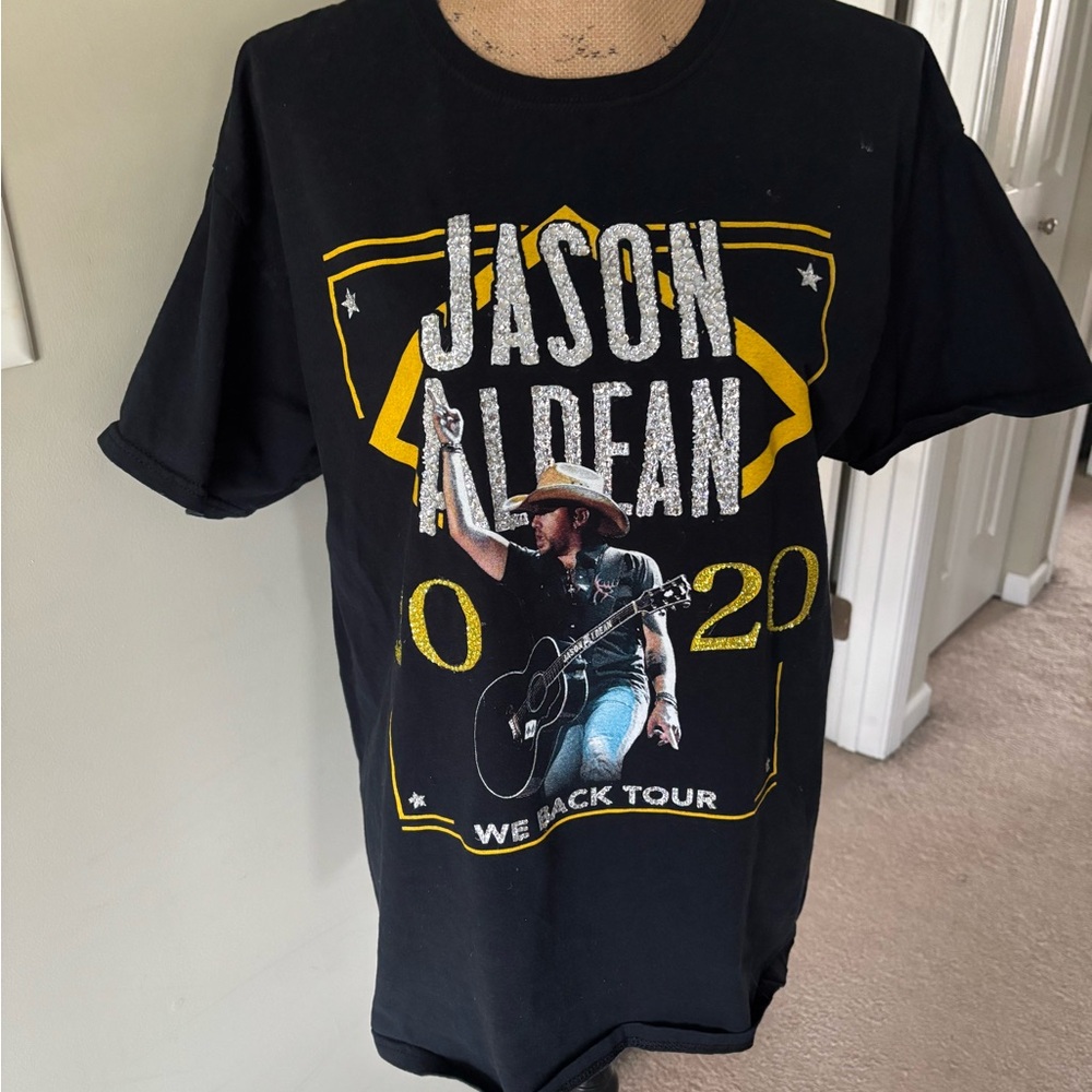 Custom crystal Jason Aldean Black Graphic T-Shirt size medium